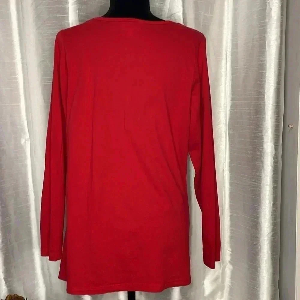 Fashion Bug Women’s 0X Red Long Sleeve Merry Christmas Silver Glitter Tree Shirt - Picture 4 of 9